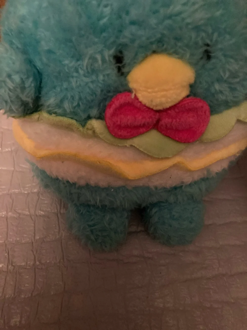 Blue Plush Chick with Pink Hat and Red Bow by